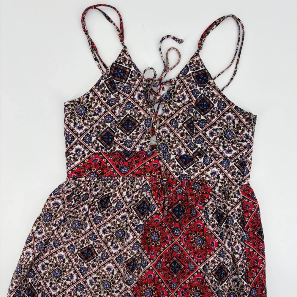 Alya Maxi Dress Women Size S Red‎ Blue Boho Patchwork Lace Up Summer Coastal - Picture 7 of 10